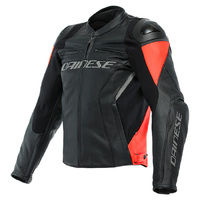 RACING 4 LEATHER JACKET - Black/Fluo-Red