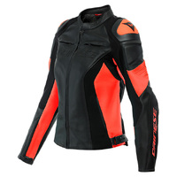 RACING 4 LADY LEATHER JACKET - Black/Fluo-Red