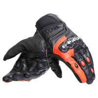 Dainese "Carbon 4" Short Leather Gloves - Black/Fluo-Red