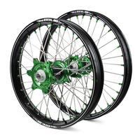 Kawasaki Talon Carbon Fibre / Excel A60 SNR MX Black Rims / Green Hubs / Green Nipples Wheel Set KX 125-250 2006-12, KXF 250-450 2006-17 (21/19*2.15)