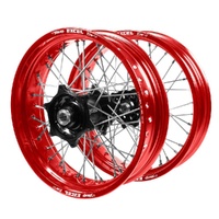 Honda Talon Carbon Fibre Black Hubs / Excel Red Rims Supermotard Wheel Set