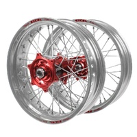 Honda Talon Carbon Fibre Red Hubs / Excel Silver Rims Supermotard Wheel Set