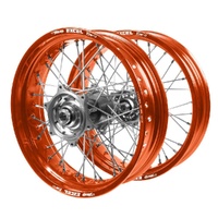 KTM Talon Carbon Fibre Silver Hubs / Excel Orange Rims Supermotard Wheel Set