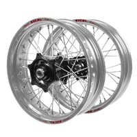 Suzuki Talon Carbon Fibre Black Hubs / Excel Silver Rims Supermotard Wheel Set