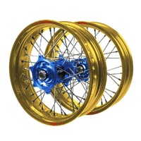 Husqvarna Talon Carbon Fibre Blue Hubs / Excel Gold Rims Supermotard Wheel Set
