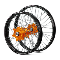 KTM Haan / A60 Enduro Cush Drive Black Rims / Orange Hubs Wheel Set EXC-EXC-F 250-300-350-450-500 2003-2015 (21*1.60 / 18*2.15)