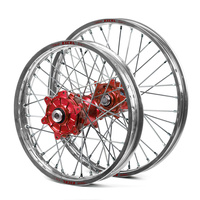 Honda Haan / Excel Enduro Cush Drive Silver Rims / Red Hubs Wheel Set CRF 450 R 2002-2012 (21*1.60 / 18*2.15)