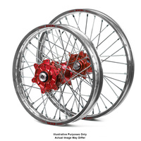 Honda Africa Twin CRF1000L Adventure Silver Excel Rims / Red Haan Hubs Wheel Set - Africa Twin CRF1000L 2015-On 21*1.85 / 18*4.25 