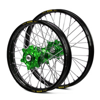 Kawasaki Haan / Excel Enduro Cush Drive Black Rims / Green Hubs Wheel Set KXF 250-450 2006-2017 (21*1.60 / 18*2.15)