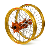 KTM Haan / Excel SNR MX Gold Rims / Orange Hubs Wheel Set EXC-EXC-F 250-300-350-450-500 2003-2015 (21*1.6 / 18*2.15")"