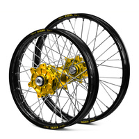 KTM Haan / Excel Enduro Cush Drive Black Rims / Gold Hubs Wheel Set SX-SXF 125-250-350-450 2013-2014 (21*1.60 / 18*2.15)