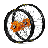KTM Haan / Excel Enduro Cush Drive Black Rims / Orange Hubs Wheel Set EXC-EXC-F 250-300-350-450-500 2003-2015 (21*1.60 / 18*2.15)