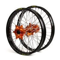 KTM Haan / Excel SNR MX Black Rims / Orange Hubs Wheel Set SX-SXF 125-250-350-450 2003-2012 (21*1.6 / 19*2.15")"