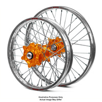 KTM 950-990 Adventure Silver Excel Rims / Orange Haan Hubs Wheel Set - 950-990 Adventure 2003-14 21*1.85 / 18*4.25