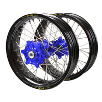 Husqvarna Haan Cush Drive Blue Hubs / Excel Black Rims Supermoto Wheel Set