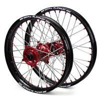 Honda Haan / Platinum SNR MX Black Rims / Red Hubs Wheel Set CRF 450 2002-2012 (21*1.6 / 19*2.15")"