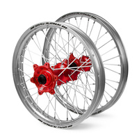 Honda Haan / Platinum SNR MX Silver Rims / Red Hubs Wheel Set CRF 450 2002-2012 (21*1.6 / 19*2.15")"