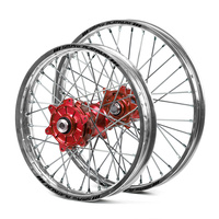 Honda Haan / Platinum Enduro Cush Drive Silver Rims / Red Hubs Wheel Set CRF 450 R 2013-2017 (21*1.60 / 18*2.15)