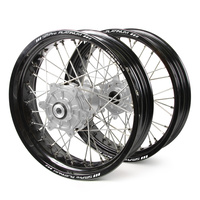 Honda Haan / Platinum Supermoto Cush Drive" Black Rims / Silver Hubs Wheel Set CRF 250-450 X 2004-2015 (17*3.50 / 17*4.25)"