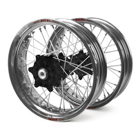 Honda Haan / Excel Supermoto Cush Drive" Silver Rims / Black Hubs Wheel Set CRF 250-450 X 2004-2015 (17*3.50 / 17*4.25)"