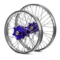 Kawasaki Haan / Platinum Enduro Cush Drive Silver Rims / Blue Hubs Wheel Set KXF 250-450 2006-2017 (21*1.60 / 18*2.15)