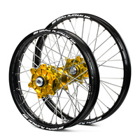 KTM Haan / Platinum Enduro Cush Drive Black Rims / Gold Hubs Wheel Set EXC-EXC-F 250-300-350-450-500 2003-2015 (21*1.60 / 18*2.15)