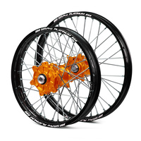 KTM Haan / Platinum Enduro Cush Drive Black Rims / Orange Hubs Wheel Set EXC-EXC-F 250-300-350-450-500 2003-2015 (21*1.60 / 18*2.15)