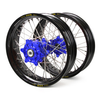 KTM Haan / Excel Supermoto Cush Drive" Black Rims / Blue Hubs Wheel Set EXC-EXC-F 250-300-350-450-500 2003-2015 (17*3.50 / 17*4.25)"