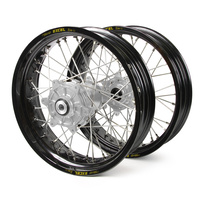 KTM Haan / Excel Supermoto Cush Drive" Black Rims / Silver Hubs Wheel Set SX-SXF 125-250-350-450 2003-2012 (17*3.50 / 17*4.25)"