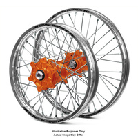 KTM 950-990 Adventure Silver Platinum Rims / Orange Haan Hubs Wheel Set 950-990 Adventure  2003-14 21*1.85 / 17*5.00 