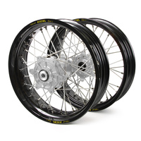 KTM Haan / Excel Supermoto Cush Drive" Black Rims / Silver Hubs Wheel Set 690 2007-2017 (17*3.50 / 17*4.25)"