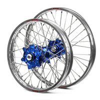 Yamaha Haan / Platinum Enduro Cush Drive Silver Rims / Blue Hubs Wheel Set YZF 250-450 1999-2008 (21*1.60 / 18*2.15)