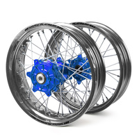 Yamaha Haan / Excel Supermoto Cush Drive" Silver Rims / Blue Hubs Wheel Set YZF 250-450 1999-2008 (17*3.50 / 17*4.25)"