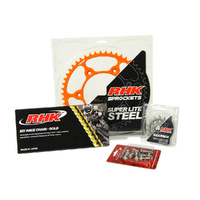 RHK Maico Gold MX Chain & Orange Super Lite Steel Sprocket Kit