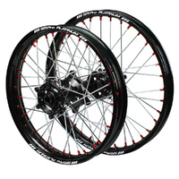 Honda SM Pro Black Hubs / SM Pro Platinum Black Rims / Red Nipples Wheel Set