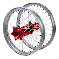 Honda SM Pro Red Hubs / SM Pro Platinum Silver Rims / Blue Nipples Wheel Set
