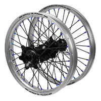 Gas Gas SM Pro Black Hubs / SM Pro Platinum Silver Rims / Blue Nipples / Black Spokes Wheel Set