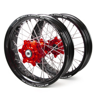 Honda SM Pro / Platinum Supermoto Cush Drive Black Rims / Red Hubs Wheel Set CRF 450 X 2004-2015 (17*3.50 / 17*4.25)