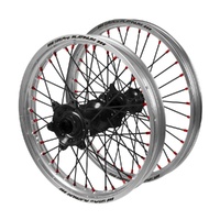 Suzuki SM Pro Black Hubs / SM Pro Platinum Silver Rims / Red Nipples / Black Spokes Wheel Set