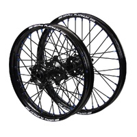 Kawasaki SM Pro Black Hubs / SM Pro Platinum Black Rims / Blue Nipples / Black Spokes Wheel Set