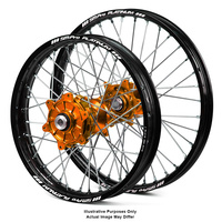 KTM 950-990 Adventure Black Platinum Rims / Orange SM Pro Hubs Wheel Set - 950-990 Adventure 2003-14 21*1.85 / 18*4.25 