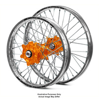 KTM 950-990 Adventure Silver Platinum Rims / Orange SM Pro Hubs Wheel Set - 950-990 Adventure 2003-14 21*1.85 / 18*4.25 