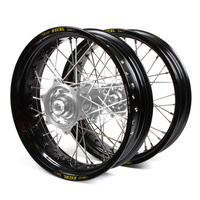 Honda Talon / Excel Supermoto Non Cush" Black Rims / Silver Hubs Wheel Set XR 650 2000-2011 (17*3.50 / 17*4.25)"