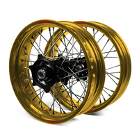 Honda Talon / Excel Supermoto Non Cush Gold Rims / Black Hubs Wheel Set CR 125-250 2002-07,  CRF 250 2004-13,  CRF450 2002-12 (17*3.50 / 17*4.25)