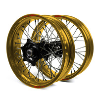 Honda Talon / Excel Supermoto Non Cush" Gold Rims / Black Hubs Wheel Set CRF 250 2014-17,  CRF450 2013-17 (17*3.50 / 17*4.25)"