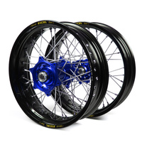 Honda Talon / Excel Supermoto Non Cush" Black Rims / Blue Hubs Wheel Set CRF 250 2014-17,  CRF450 2013-17 (17*3.50 / 17*4.25)"