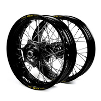 Honda Talon / Excel Supermoto Non Cush" Black Rims / Black Hubs Wheel Set CRF 250 2014-17,  CRF450 2013-17 (17*3.50 / 17*4.25)"