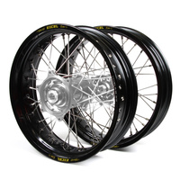 KTM Talon / Excel Supermoto Non Cush" Black Rims / Silver Hubs Wheel Set SX-SXF 125-250-350-450 2013-14 (17*3.50 / 17*4.25)"
