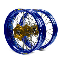 Gas Gas Talon / Excel Supermoto Non Cush" Blue Rims / Gold Hubs Wheel Set All Model 2007-14 (17*3.50 / 17*4.25)"