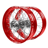Honda Talon Silver Hubs / Excel Red Rims Supermotard Wheel Set